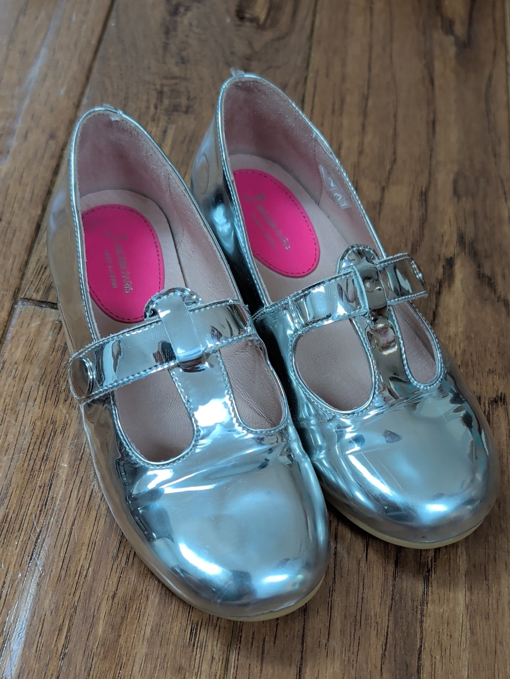 Jacadi Paris Girls Metallic Silver Mary Jane Dress Shoes